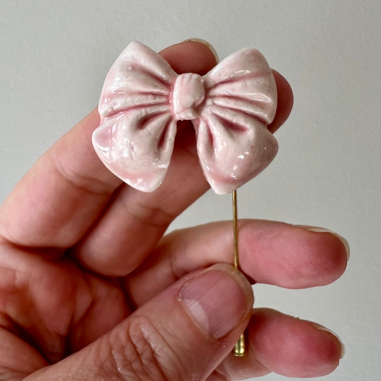 Pink Porcelain Bow Pin