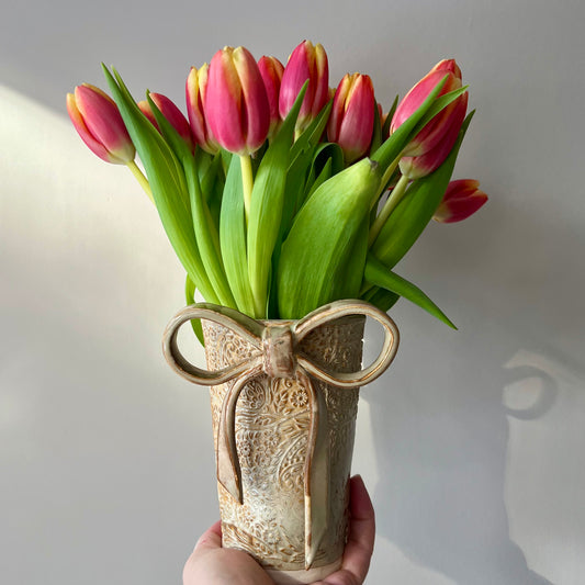 Floral Texture Bow Vase - PREORDER